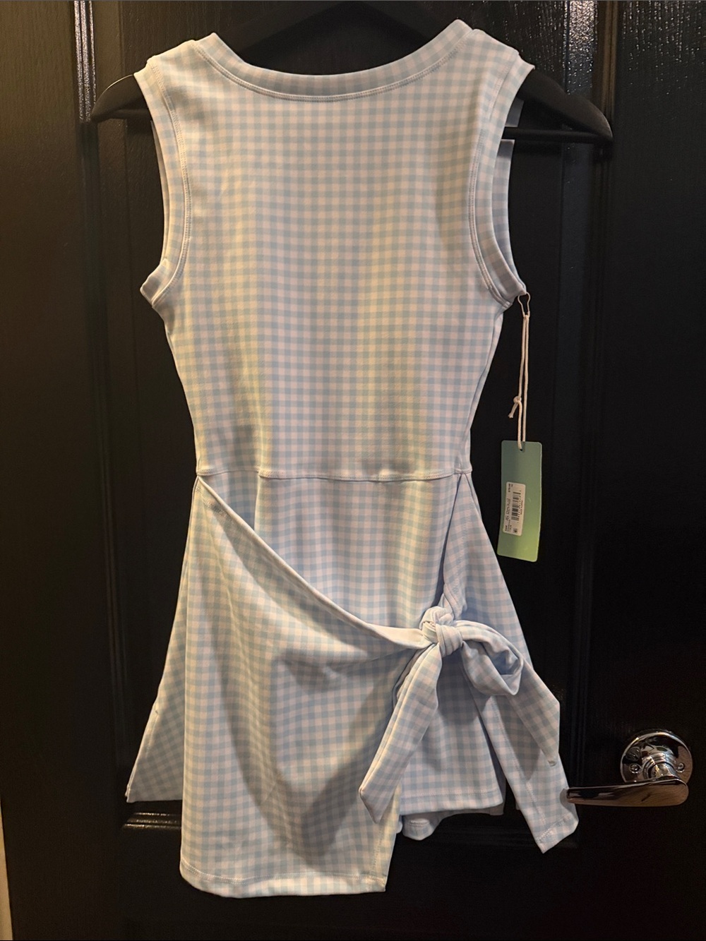 Altar’d State Light Blue Gingham Tie-Waist Romper
